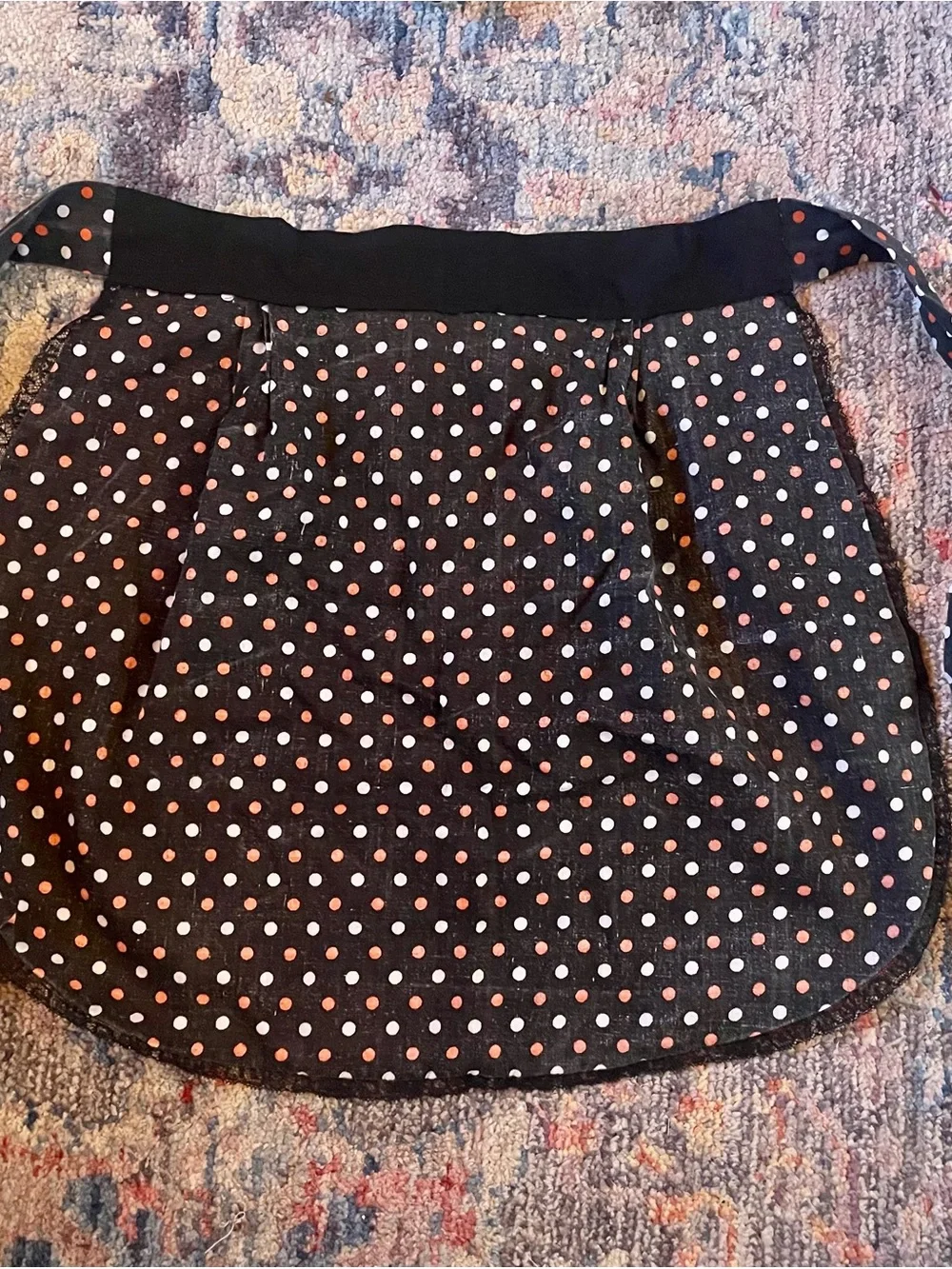 Vintage Orange and Black Polka Dot Half Apron - Kitchen Linen